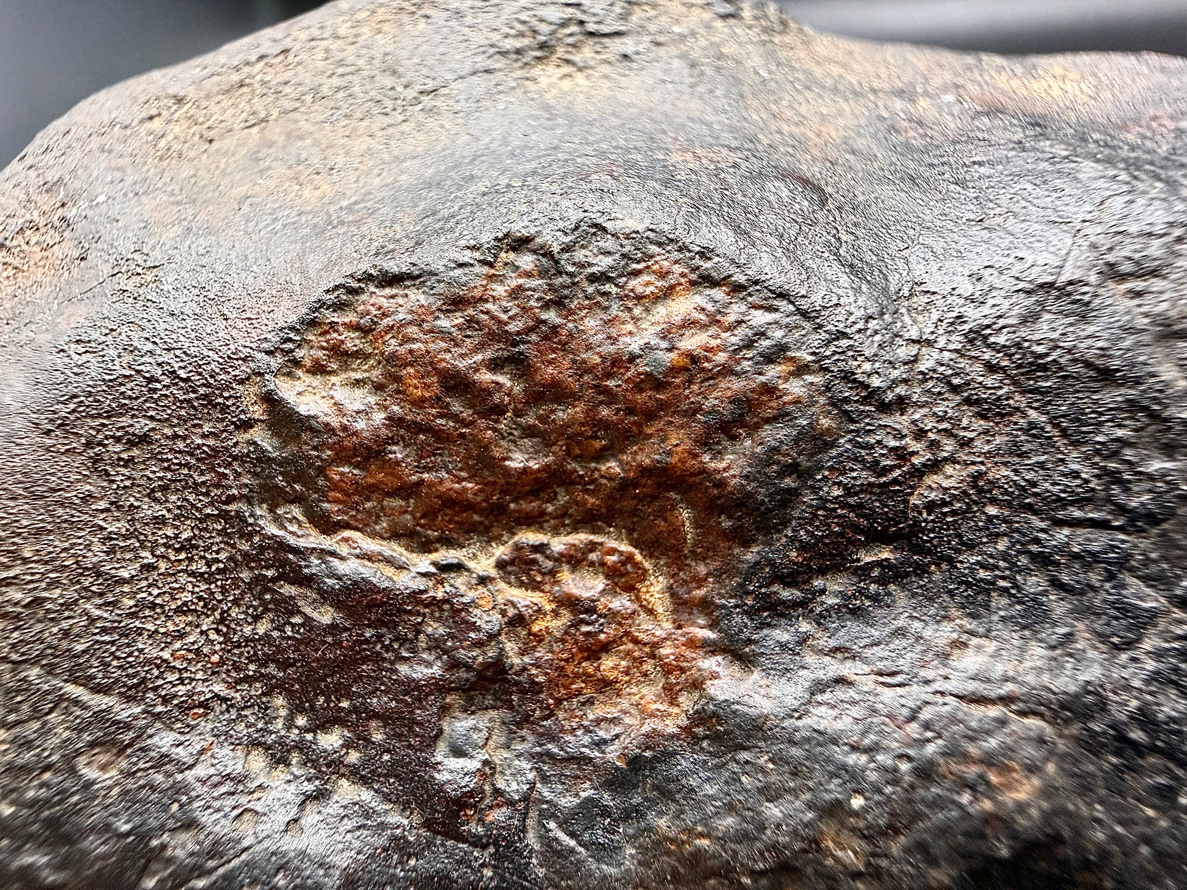 Detailed regmaglypt depression on oriented NWA ordinary chondrite meteorite