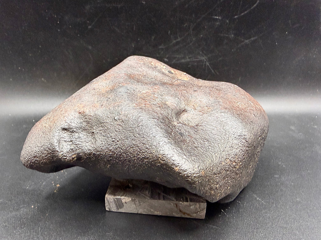 Trailing surface of oriented NWA ordinary chondrite meteorite showing atmospheric flow features