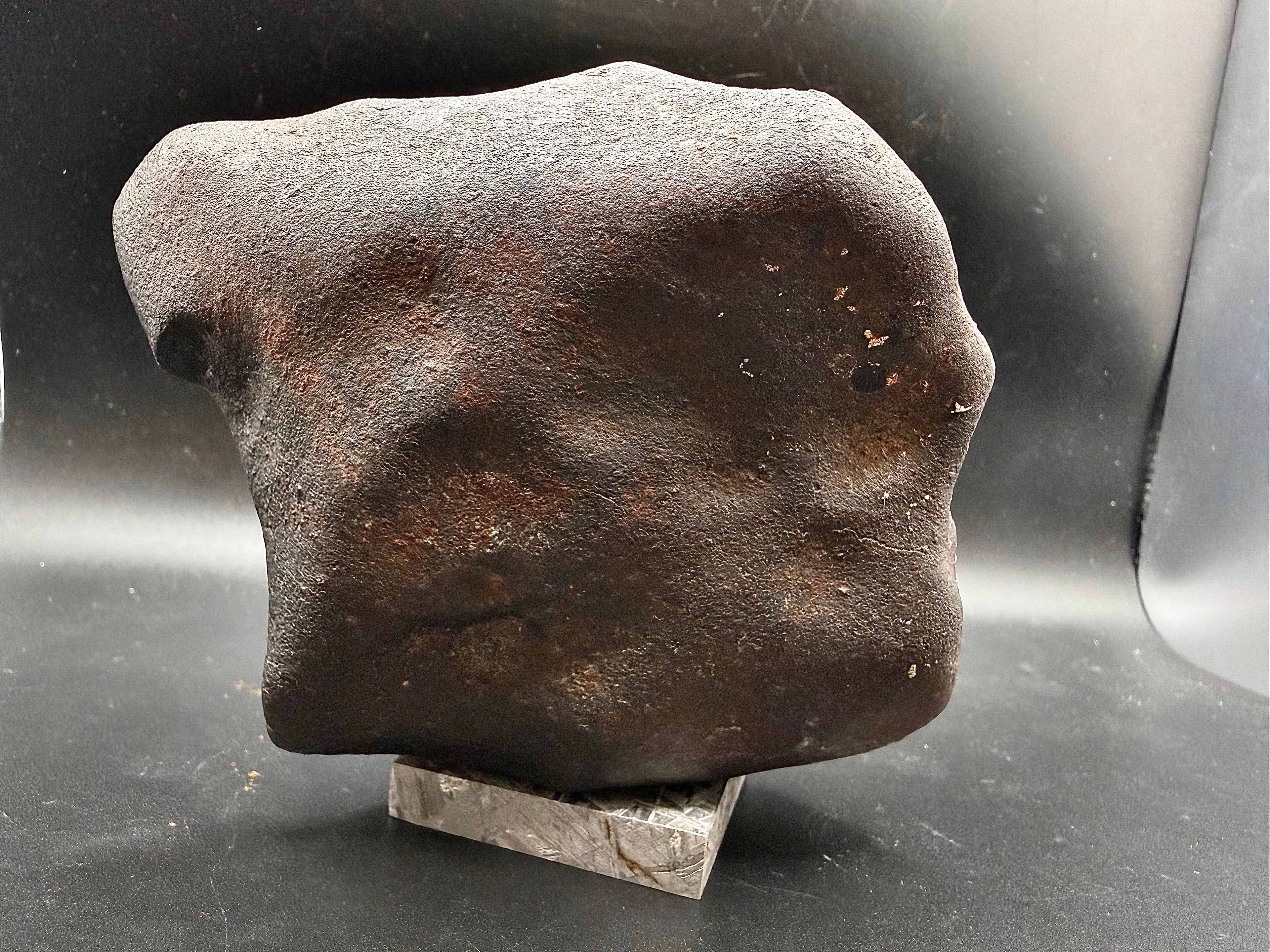 Complete oriented NWA ordinary chondrite meteorite individual with preserved fusion crust