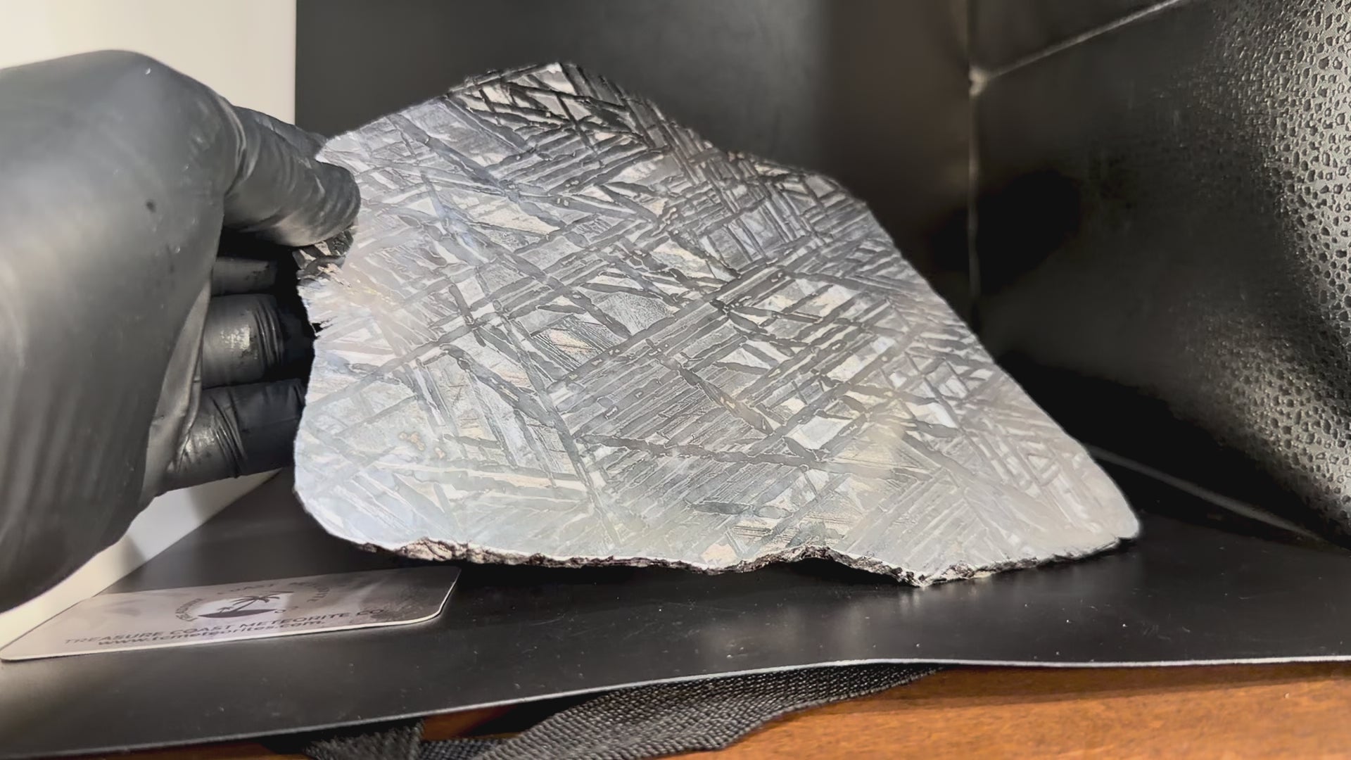Seymchan pallasite 591g full slice video showing all sides including etched face natural edge and slice thickness