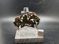 Sericho pallasite meteorite slice 9.33g on acrylic stand, olivine crystals in iron-nickel matrix, stony-iron meteorite, Treasure Coast Meteorite Co.