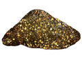 Seymchan pallasite full slice, 286.28 g, backlit showing translucent olivine across the face