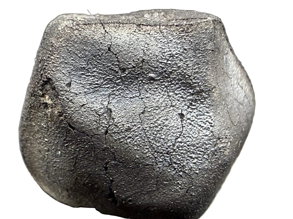 Tarda C2-ungrouped carbonaceous chondrite, 2.03g individual with fresh black fusion crust, white background, Morocco